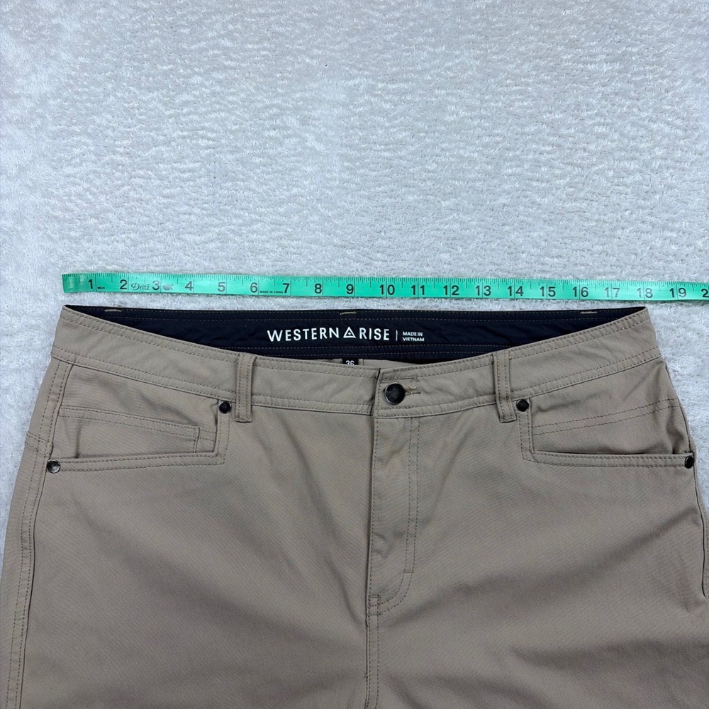 Western Rise AT Slim Rivet Pants Mens 36 Tan Technical Travel Stretch Trousers - Picture 6 of 10